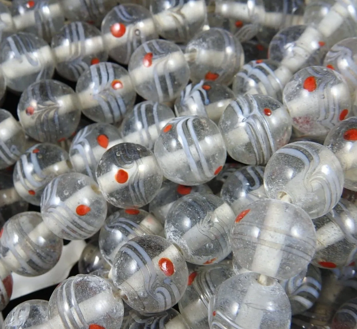 Clear & Red Handblown Glass CLOSEOUT Bead Strand