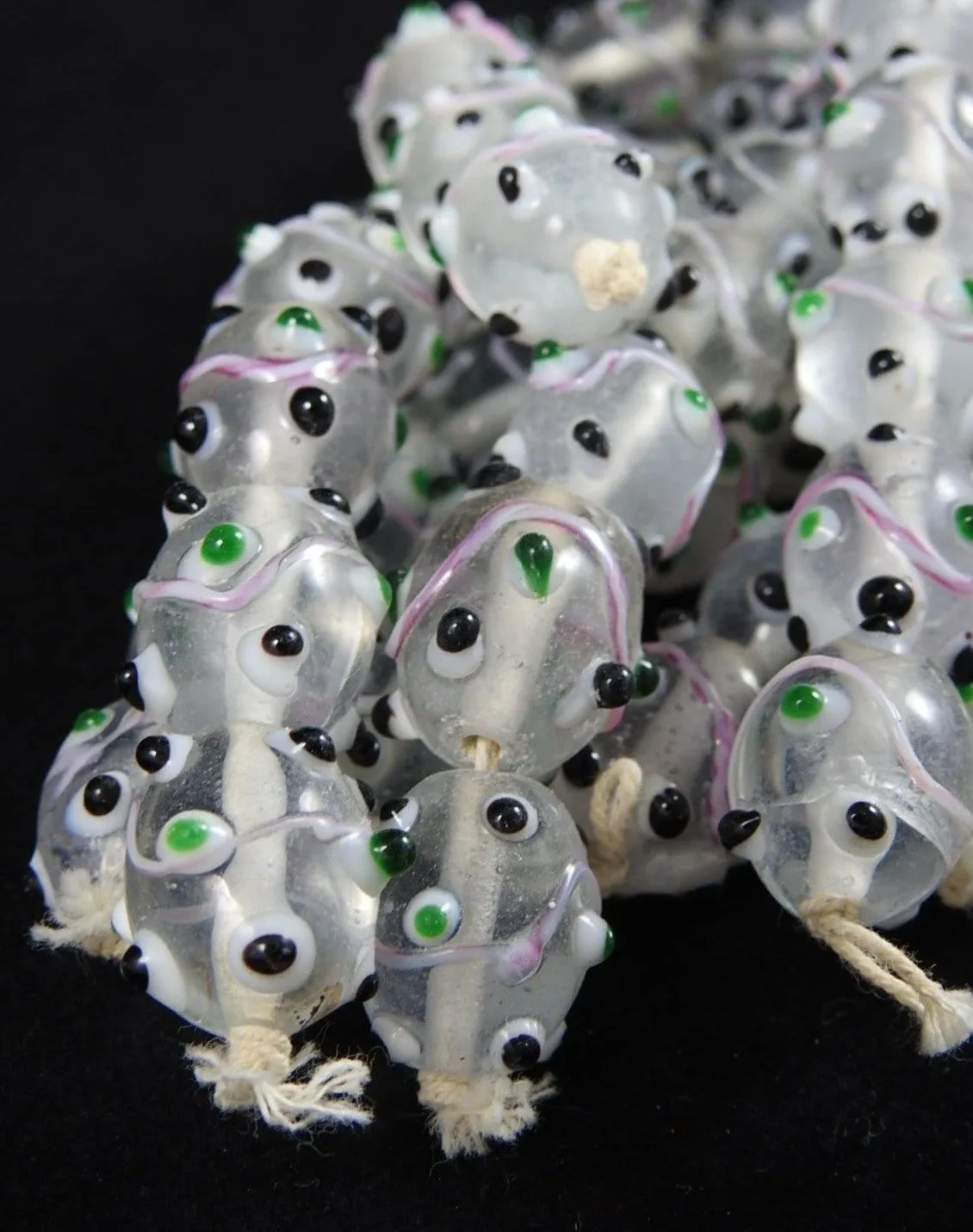 Clear Green & Black Bead Strand HANDBLOWN CLOSEOUT