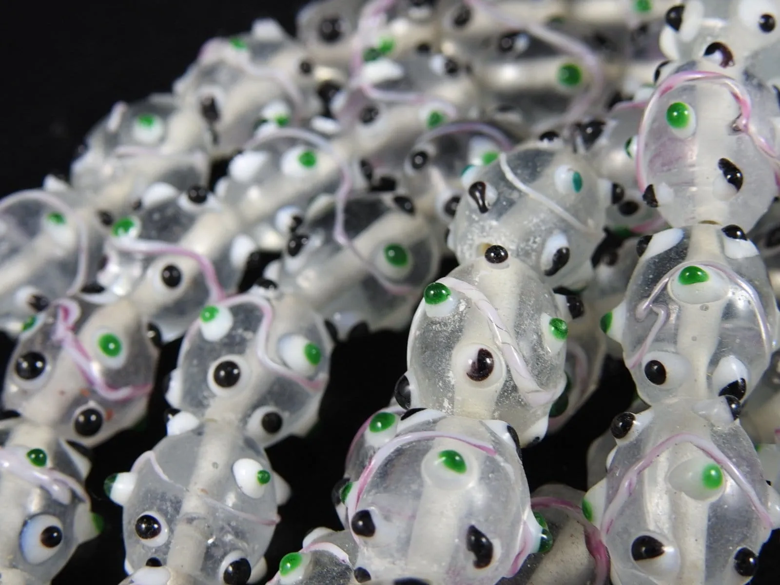 Clear Green & Black Bead Strand HANDBLOWN CLOSEOUT