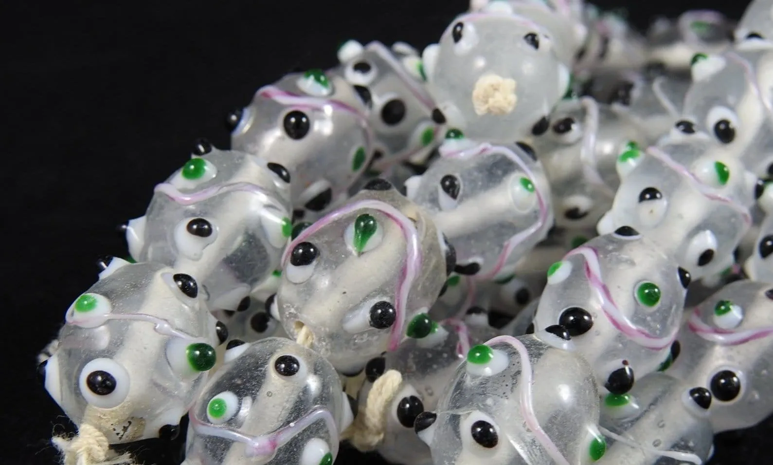 Clear Green & Black Bead Strand HANDBLOWN CLOSEOUT