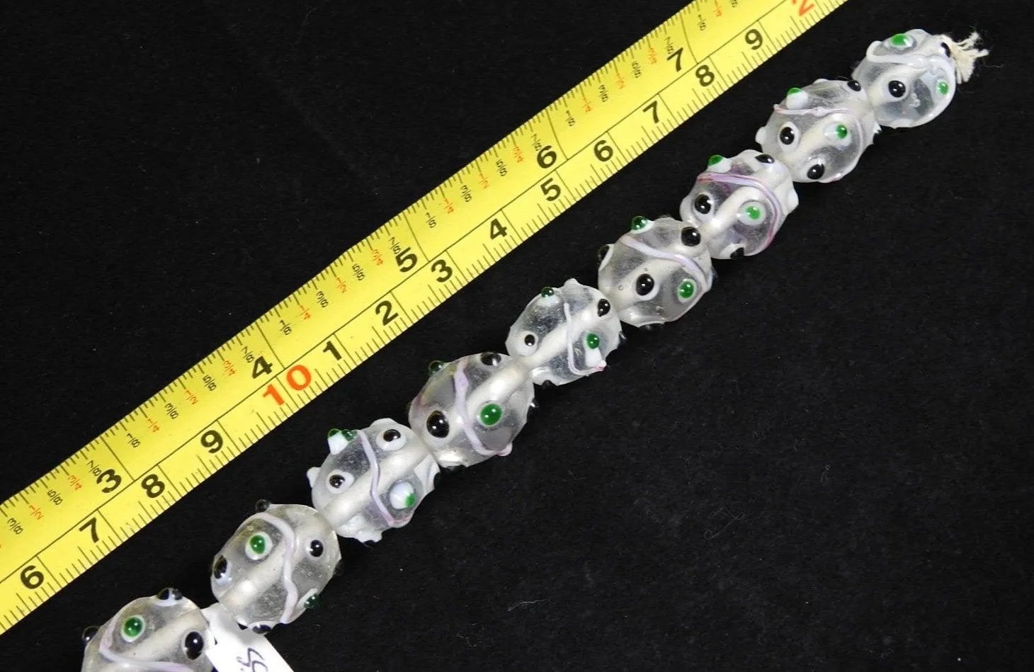 Clear Green & Black Bead Strand HANDBLOWN CLOSEOUT