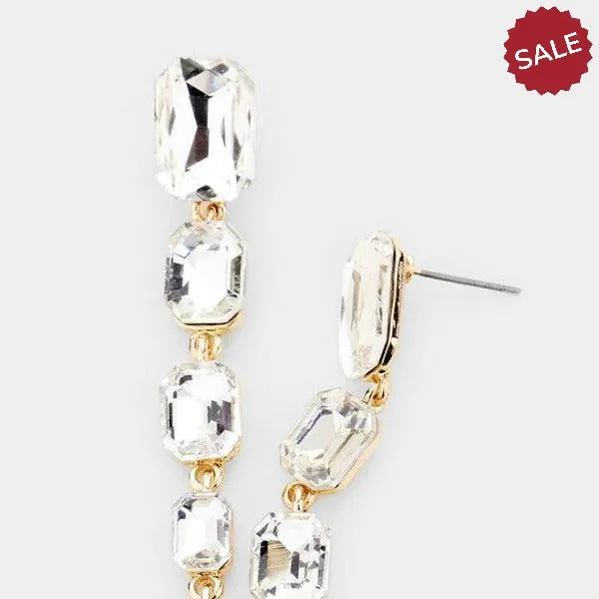 Clear Rectangle Crystal Link Evening Earrings