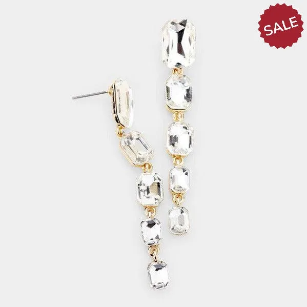 Clear Rectangle Crystal Link Evening Earrings