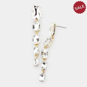 Clear Rectangle Crystal Link Evening Earrings
