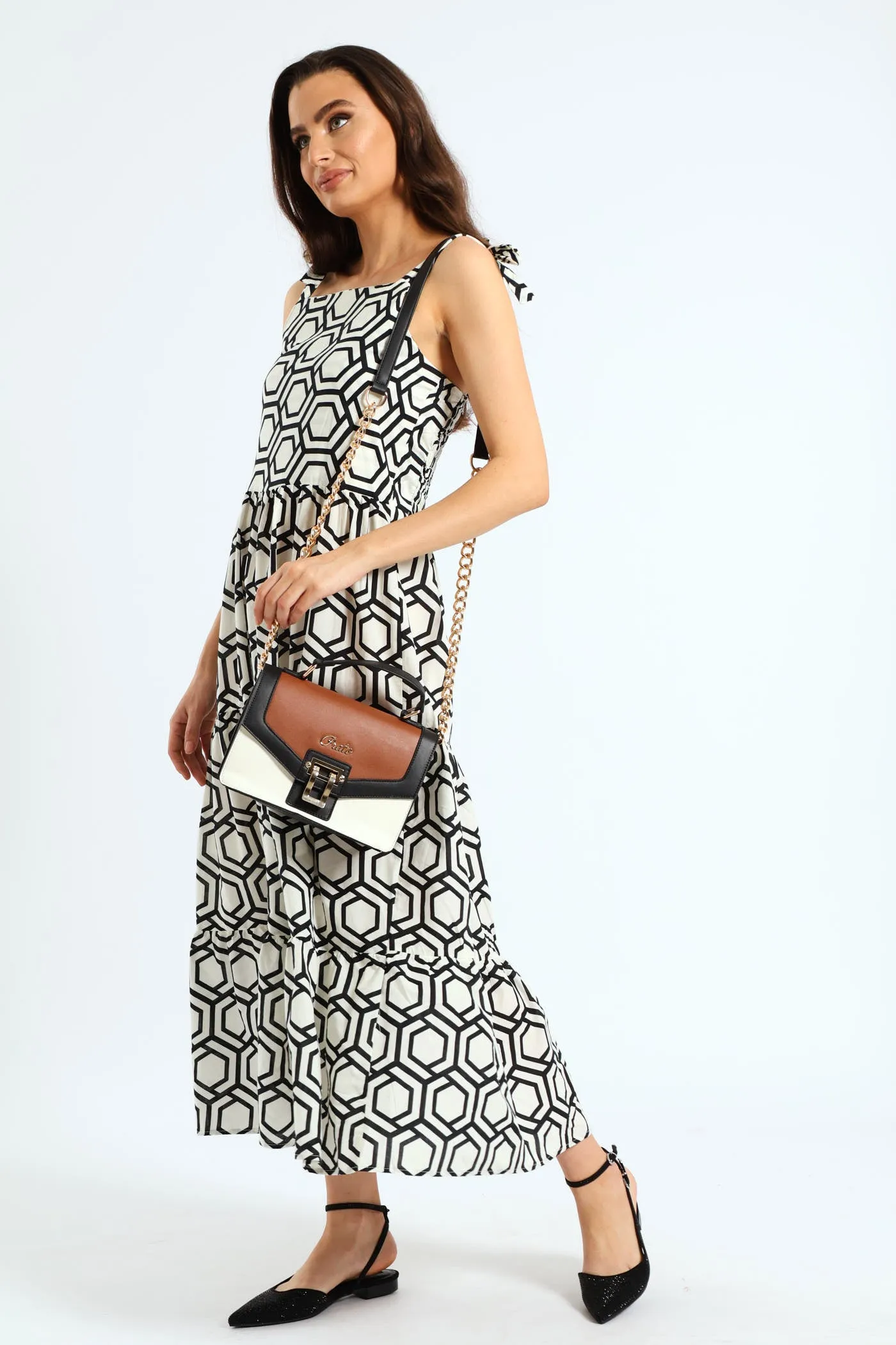 Colour Block Top Handle Satchel With Gold Clasp