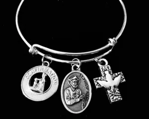 Confirmation Jewelry Saint Phillip Neri Expandable Charm Bracelet Silver Adjustable Bangle Medal Catholic Gift Dove