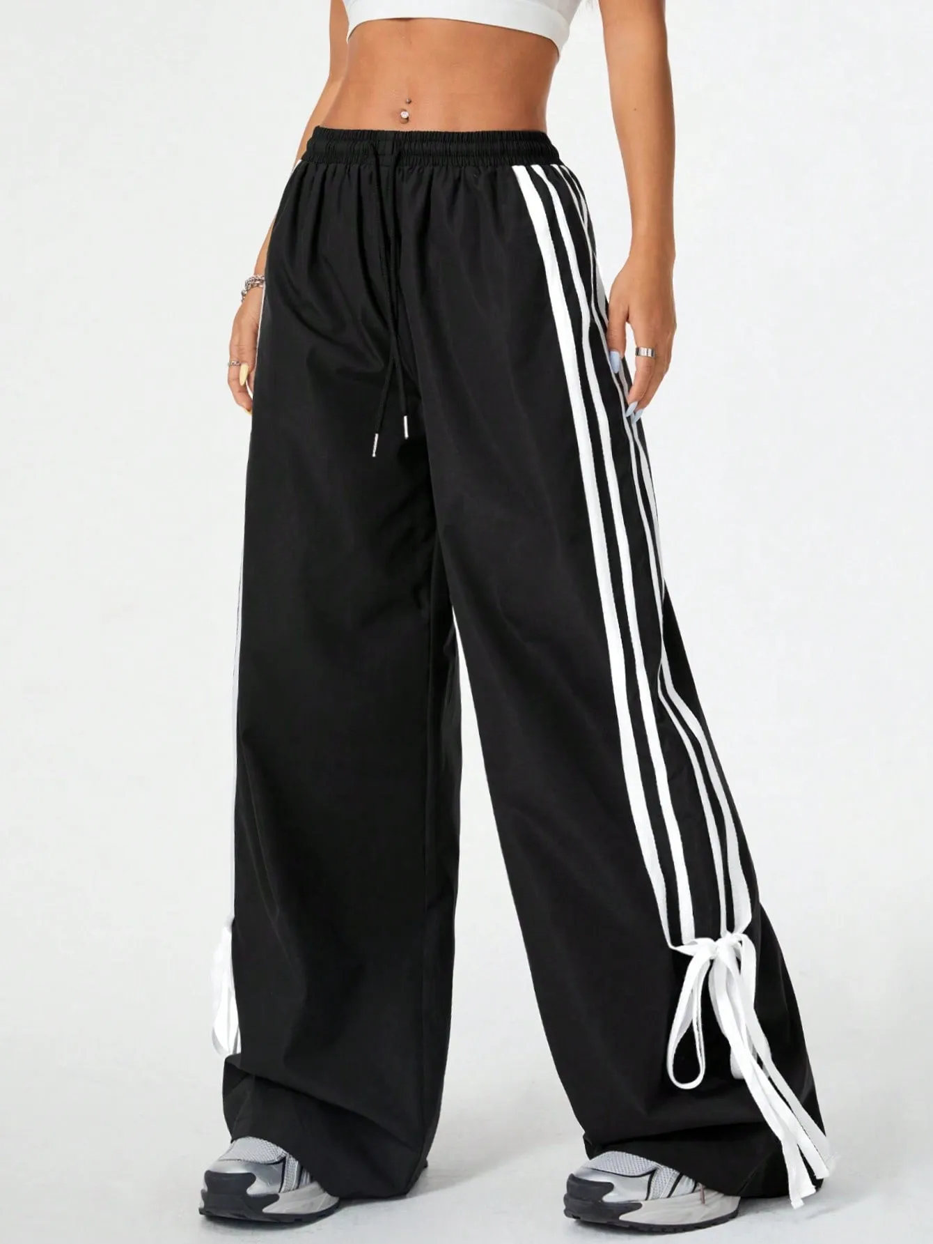 Coolane Street-Style Casual Women Spring/Summer Contrast Trim Tie-Waist Bowknot Long Pants