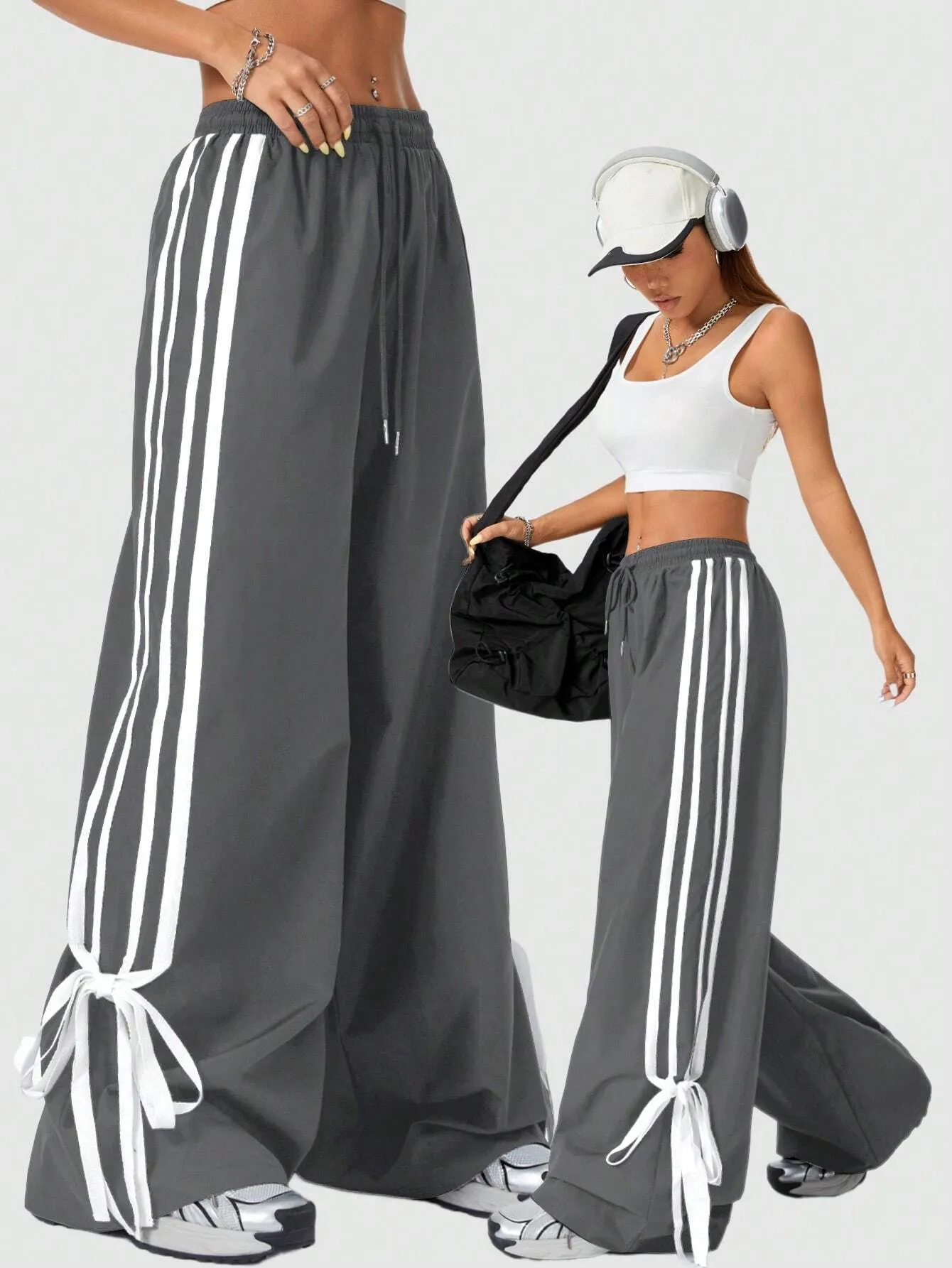 Coolane Street-Style Casual Women Spring/Summer Contrast Trim Tie-Waist Bowknot Long Pants