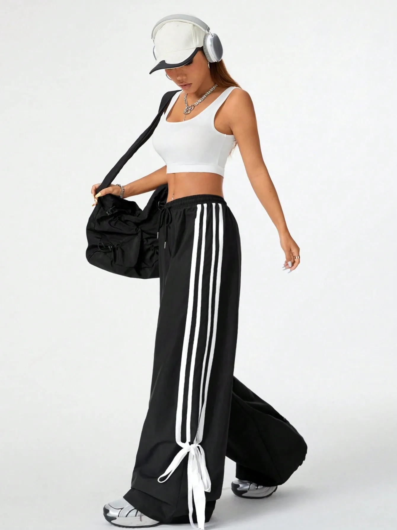 Coolane Street-Style Casual Women Spring/Summer Contrast Trim Tie-Waist Bowknot Long Pants
