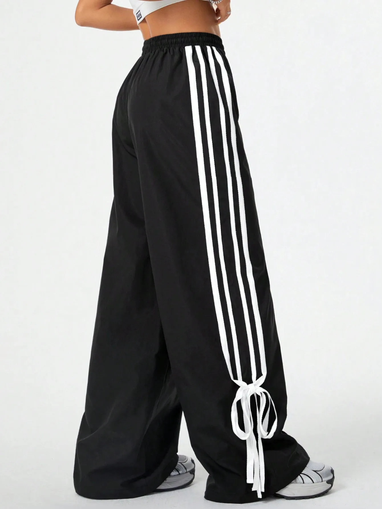 Coolane Street-Style Casual Women Spring/Summer Contrast Trim Tie-Waist Bowknot Long Pants