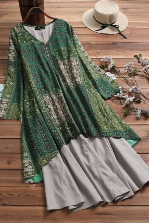 Cotton & Linen Ethnic Style Maxi Dress