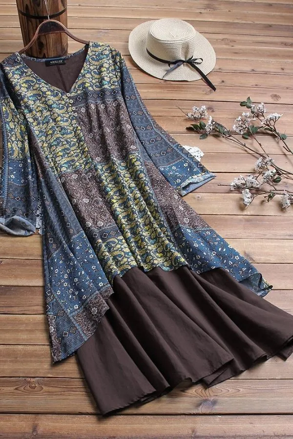Cotton & Linen Ethnic Style Maxi Dress