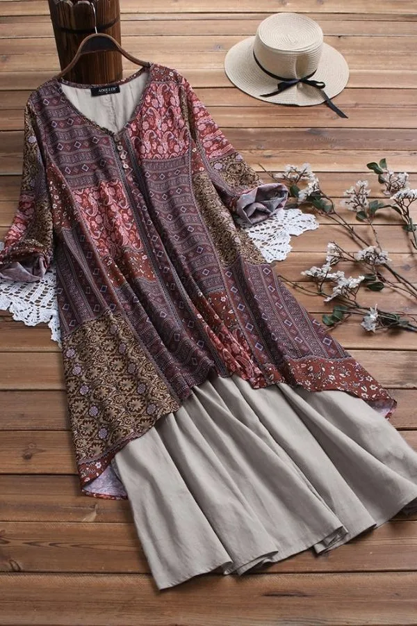 Cotton & Linen Ethnic Style Maxi Dress