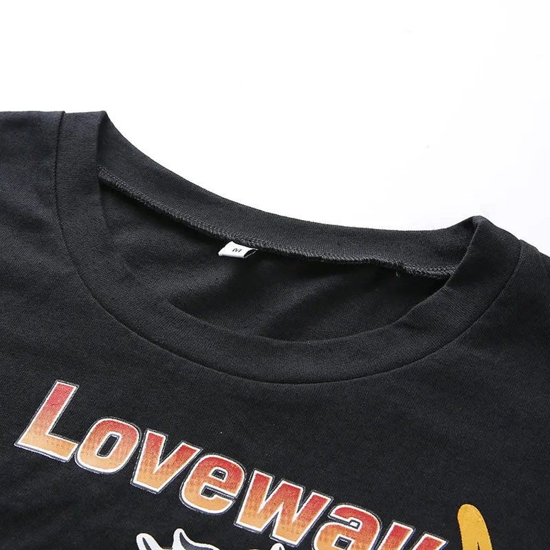Cropped Rock T-shirt with Chains - Black