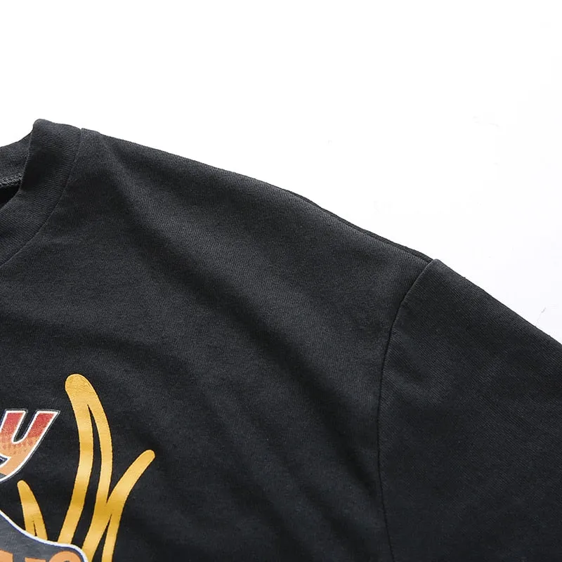 Cropped Rock T-shirt with Chains - Black