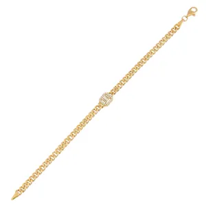 CZ Illusion Baguette Cuban Bracelet 14K