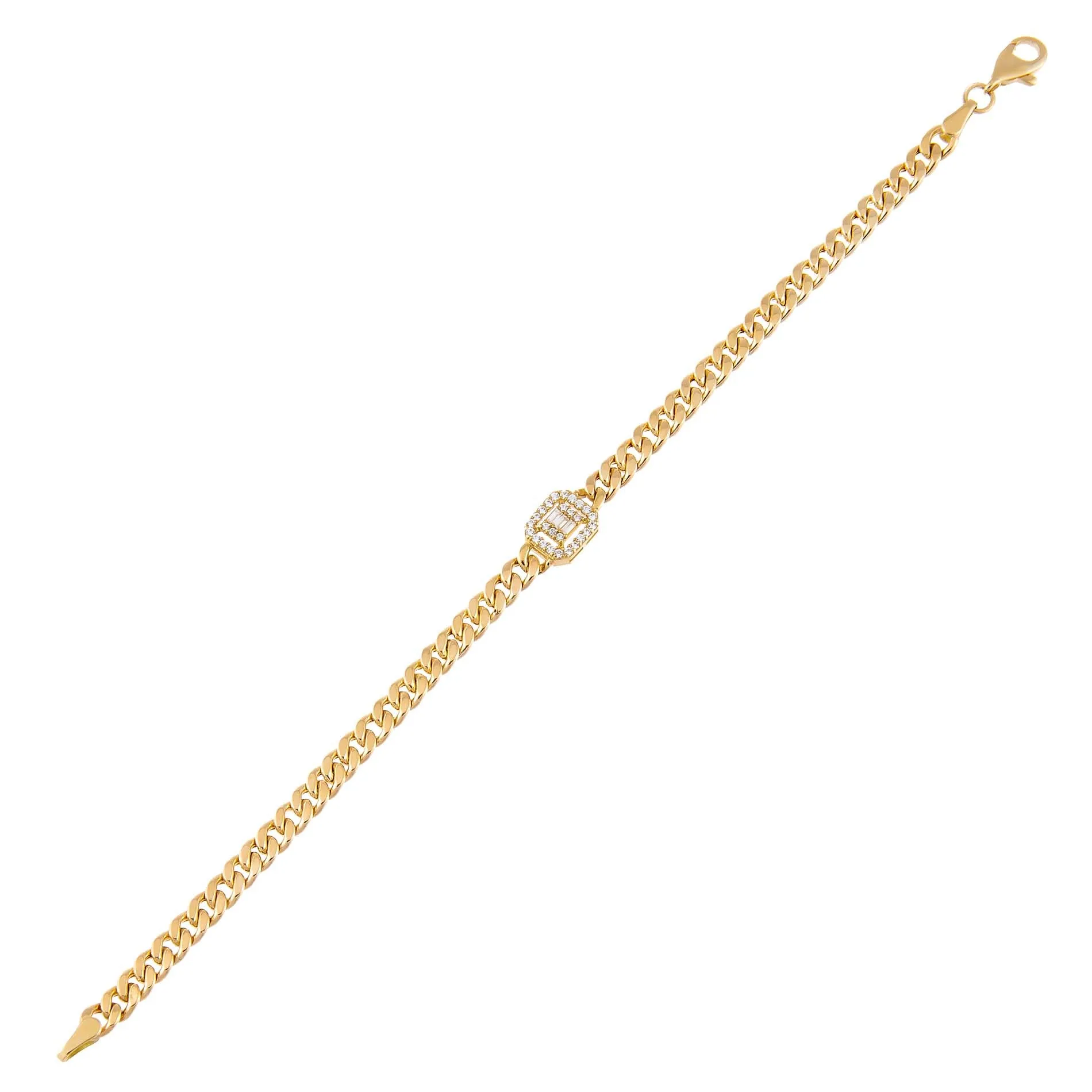 CZ Illusion Baguette Cuban Bracelet 14K