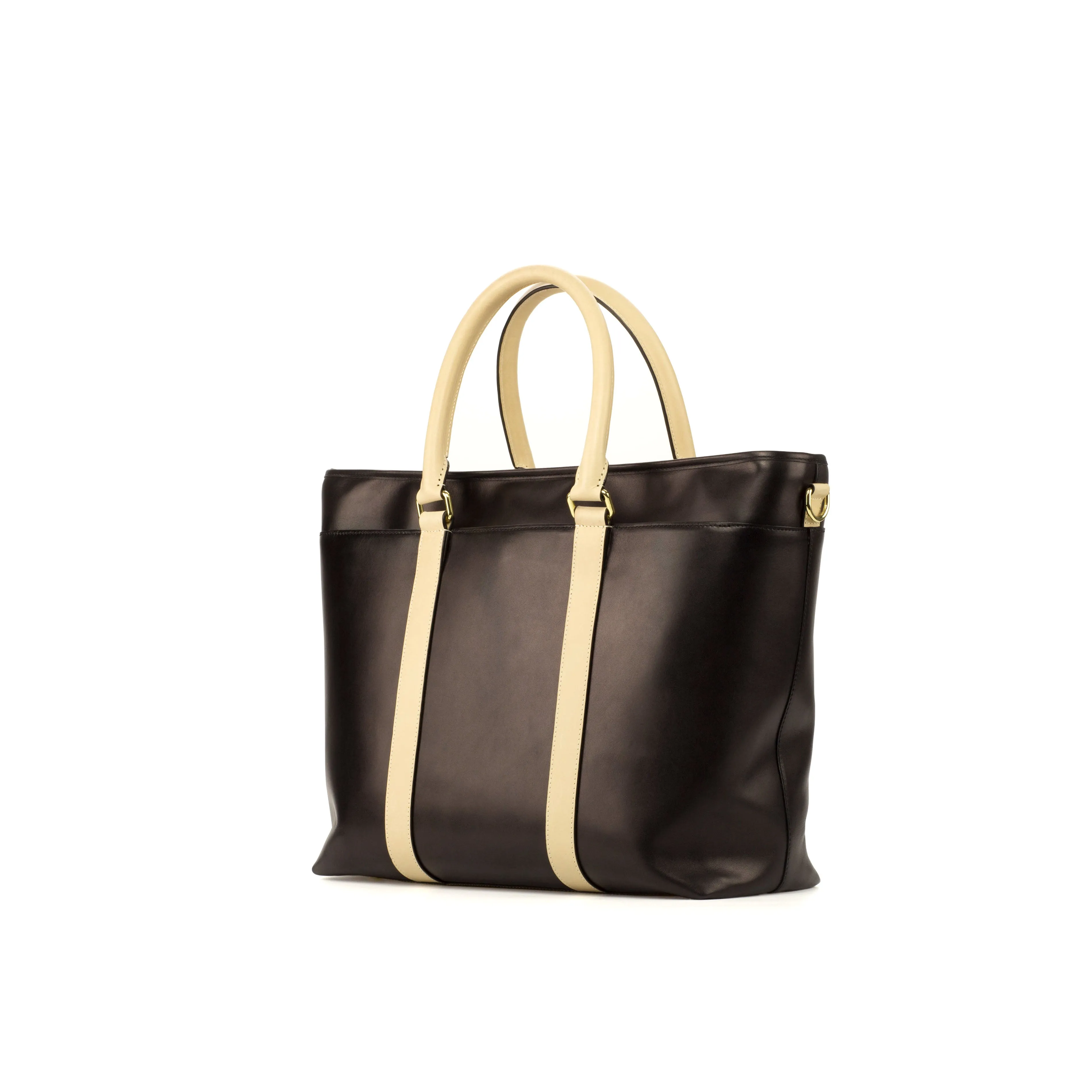 DapperFam Luxe Men's Casual Tote in Black Painted Calf