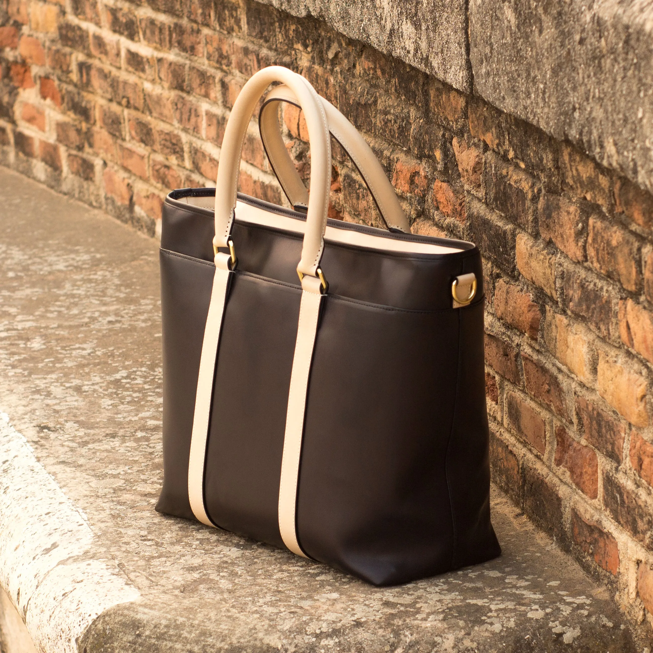 DapperFam Luxe Men's Casual Tote in Black Painted Calf