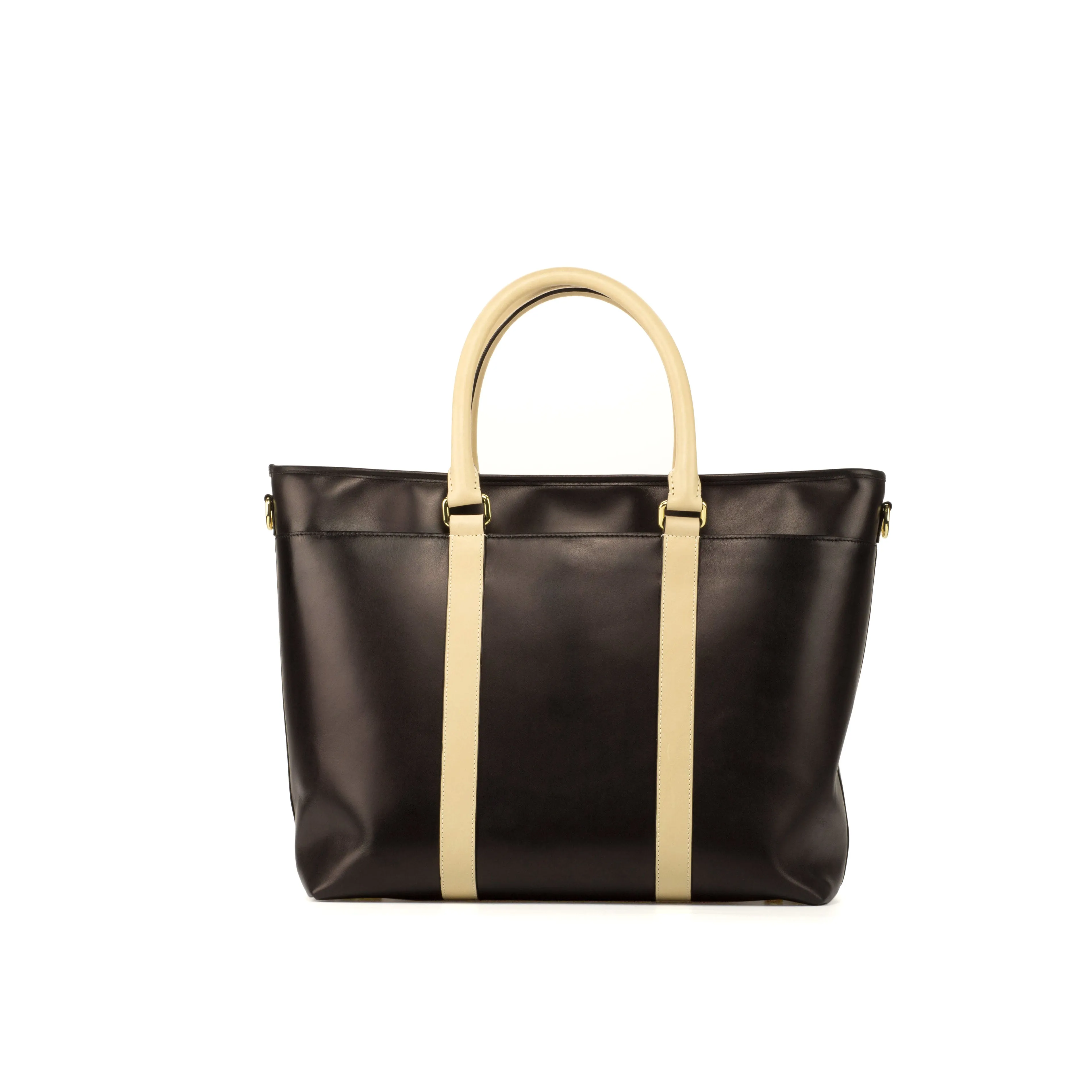 DapperFam Luxe Men's Casual Tote in Black Painted Calf