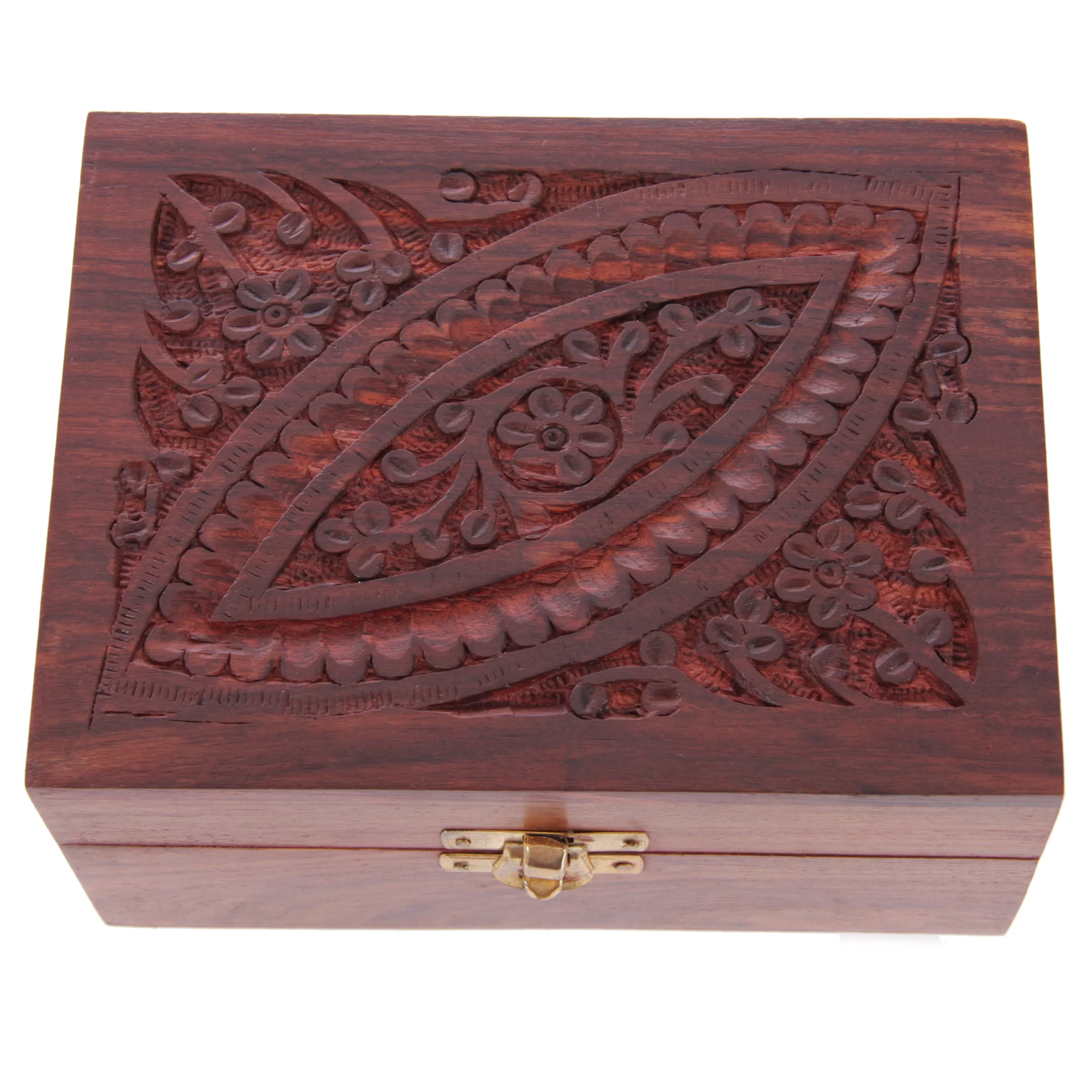 Decorative Sheesham Wood Carved Compartment Box Medium
