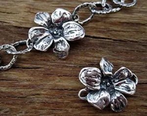 Detailed Artisan Flower Chain Link and Earring Charm in Sterling Silver (one charm)