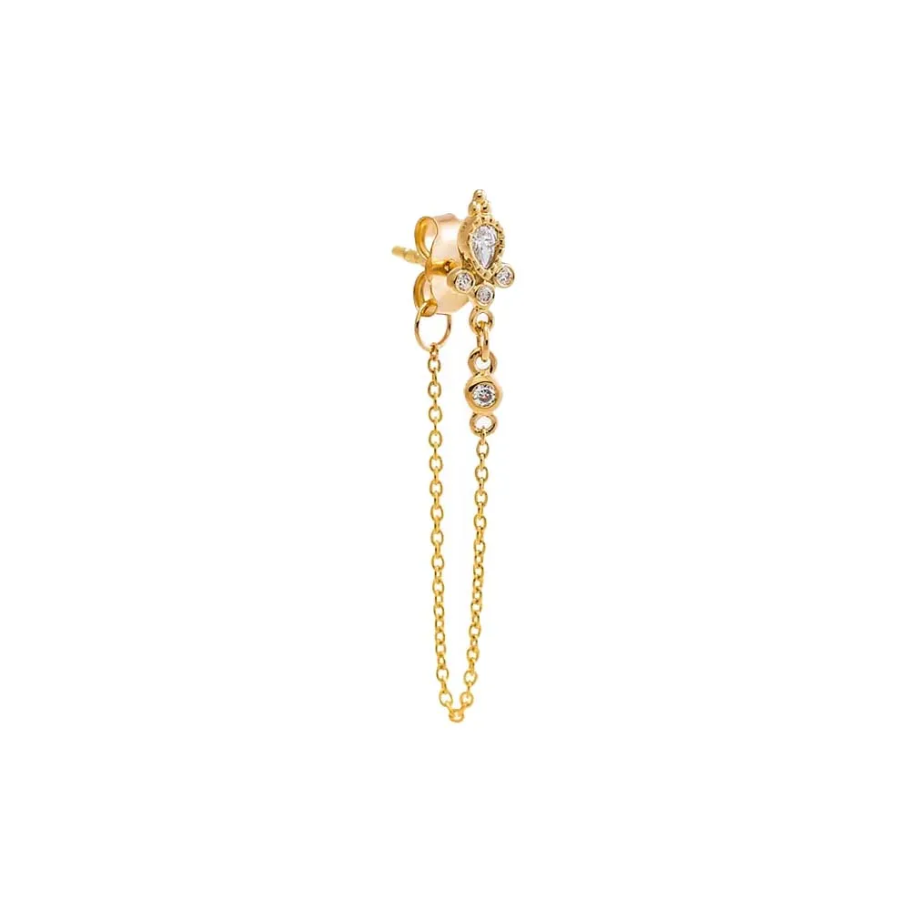 Diamond Bohemian Front Back Chain Stud Earring 14K