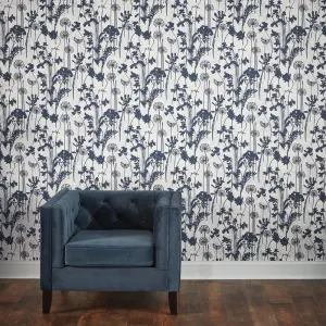 Distressed Floral Ivory Navy DI531 Self-Adhesive Wallpaper