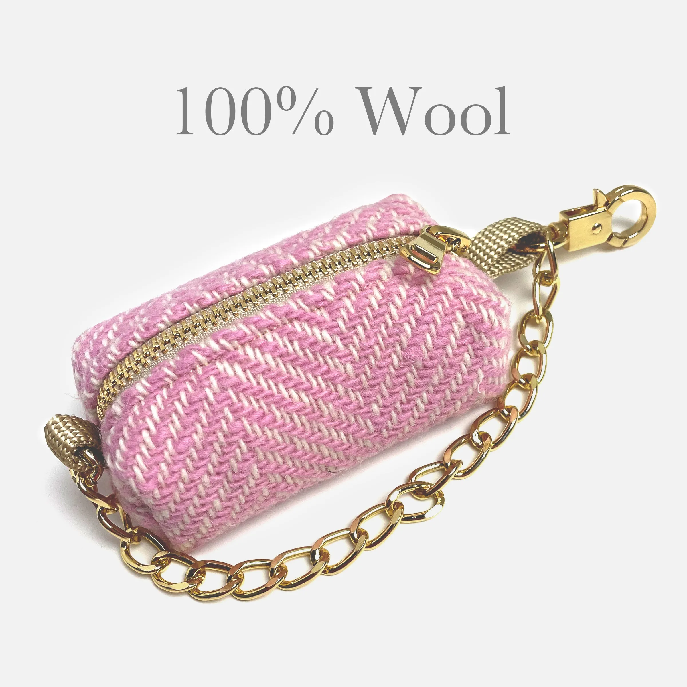 Dog poop bag dispenser ~ 100% Wool in Pink Chevron