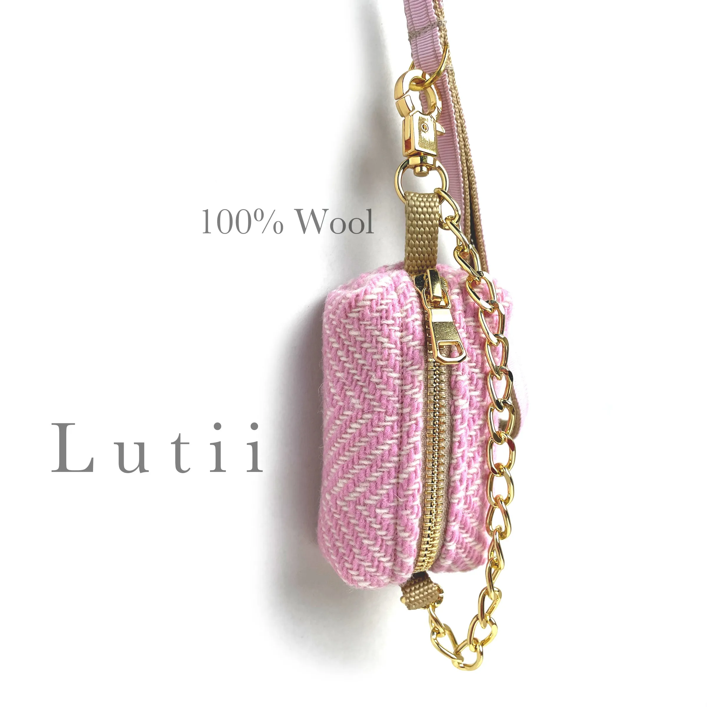 Dog poop bag dispenser ~ 100% Wool in Pink Chevron