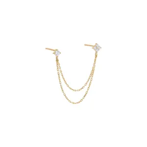 Double Flower Chain Stud Earring 14K