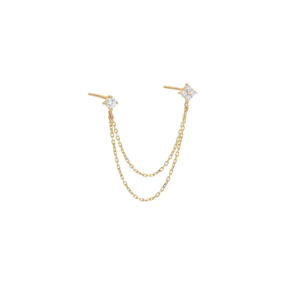 Double Flower Chain Stud Earring 14K