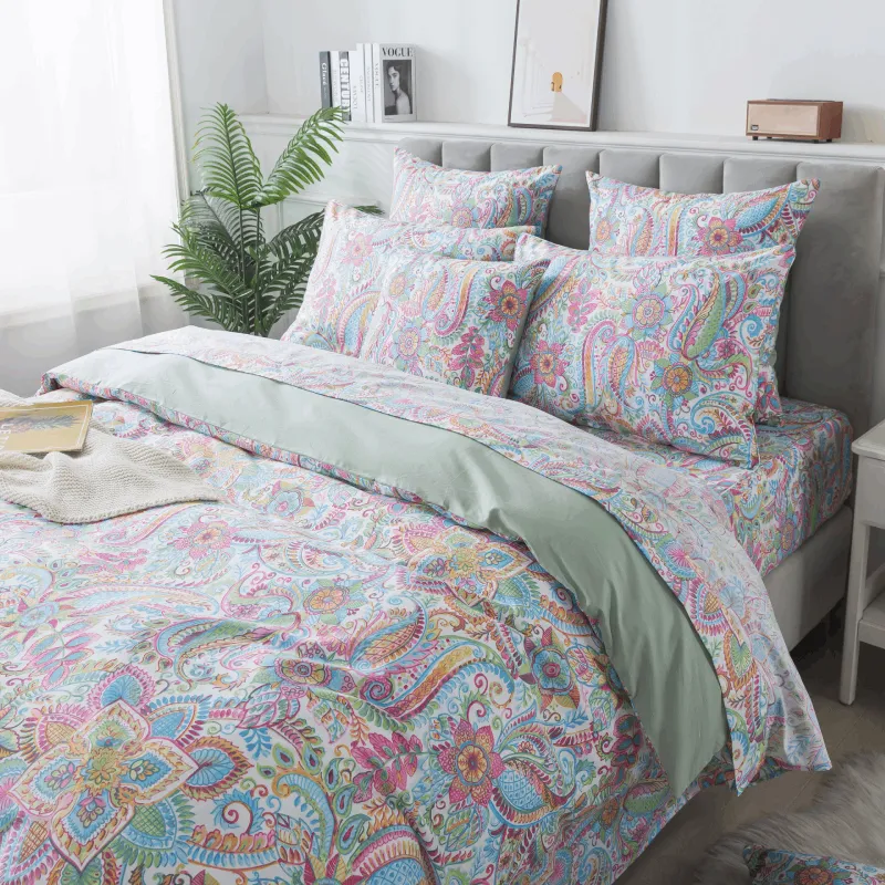Duvet Cover Set-Pink Boho Paisley