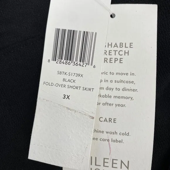 Eileen Fisher Skirt Plus Sz 3X Black Fold Over Short Washable Stretch
