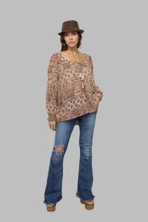 Ella Printed Blouse Long Sleeves Beige