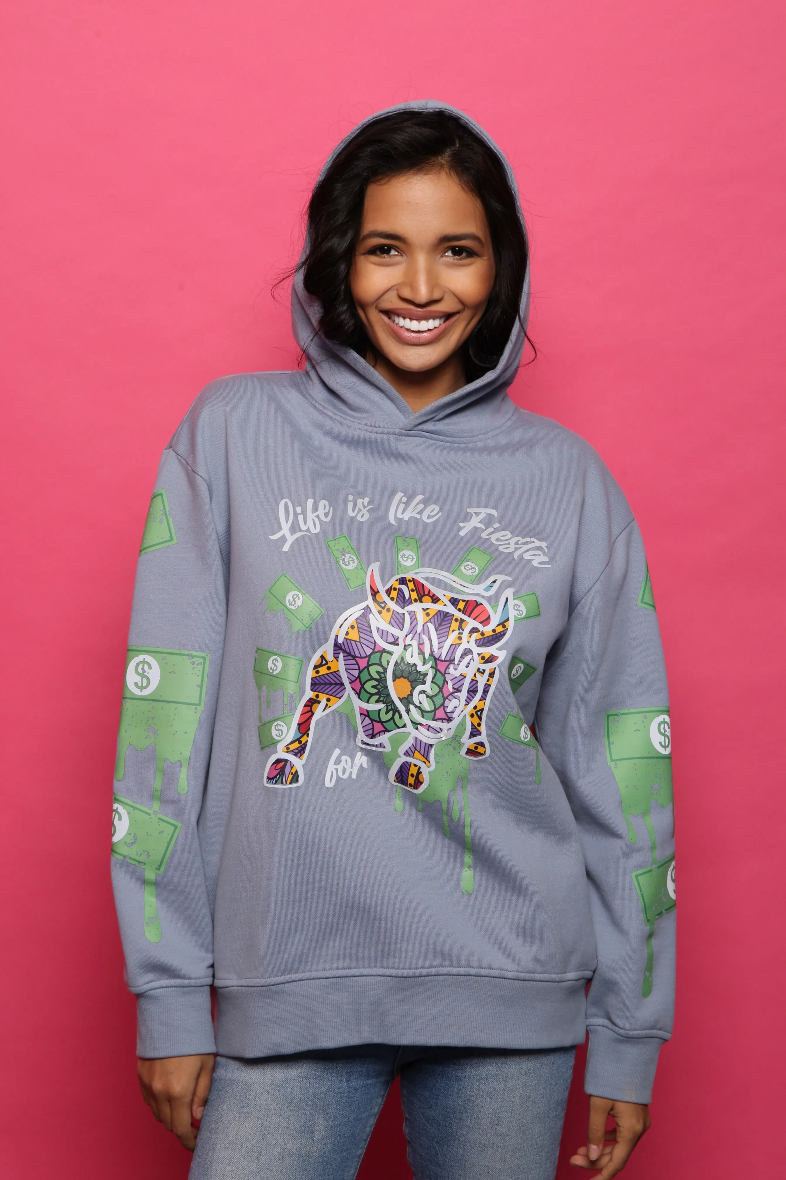 Fiesta Bull Reflective Affirmation Hoodie - Blue