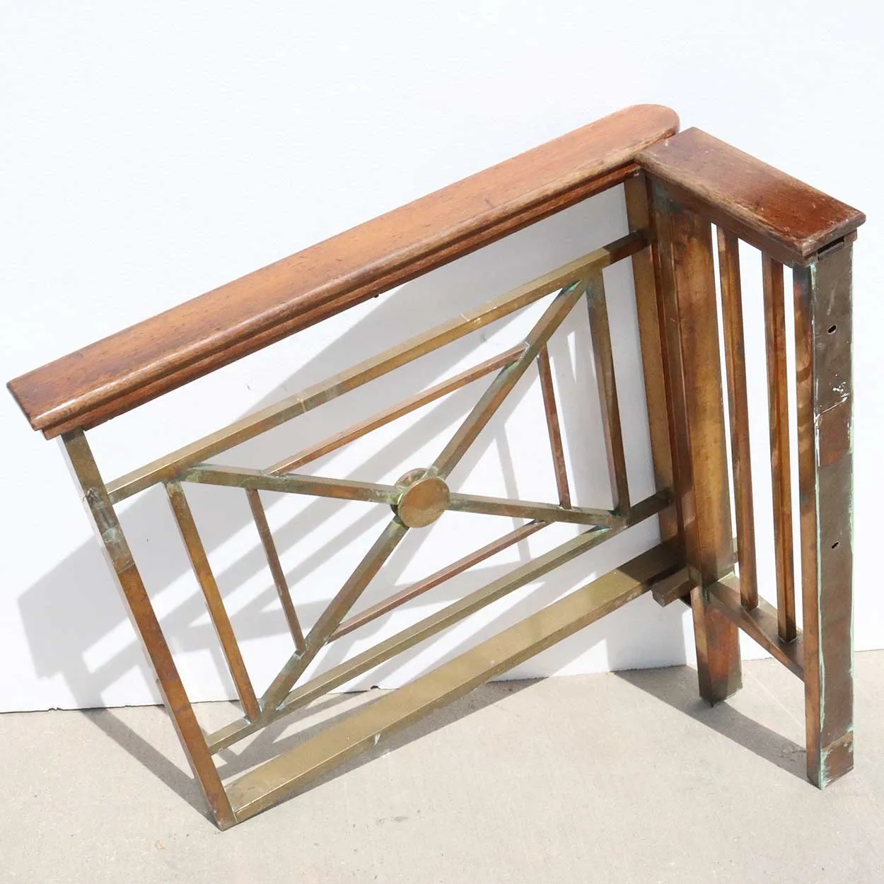 Five-Part American Solid Bronze and Mahogany Architectural Railing