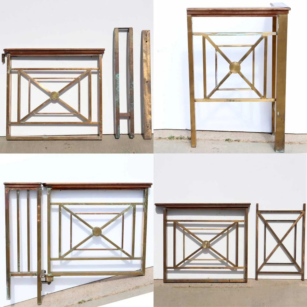 Five-Part American Solid Bronze and Mahogany Architectural Railing