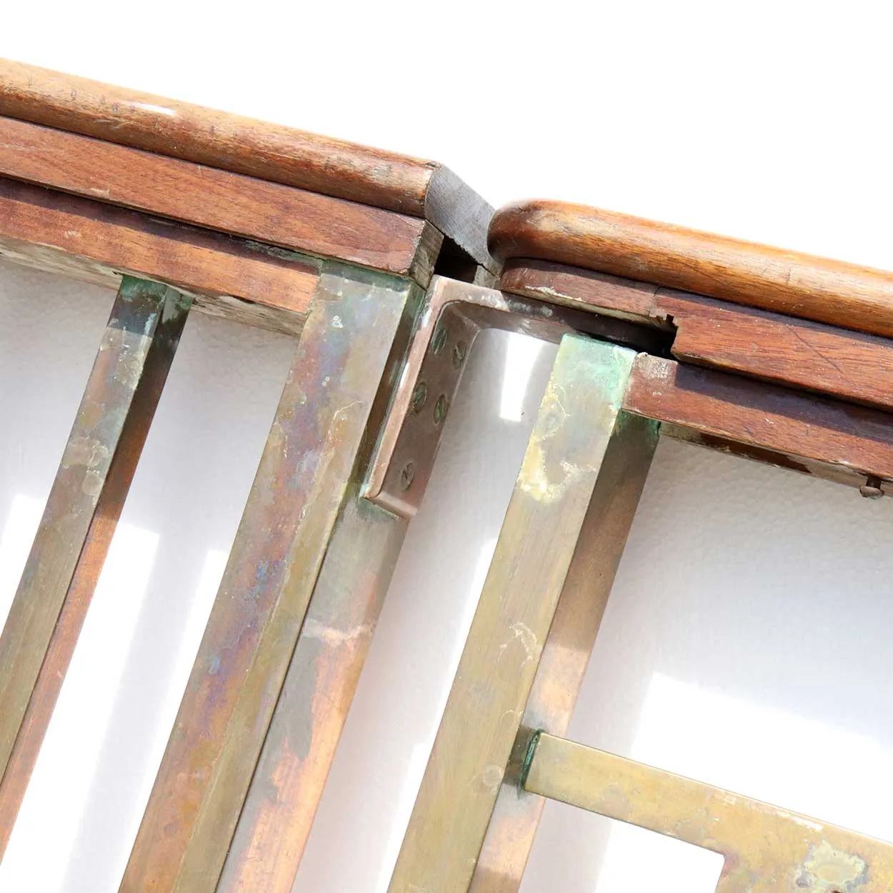 Five-Part American Solid Bronze and Mahogany Architectural Railing