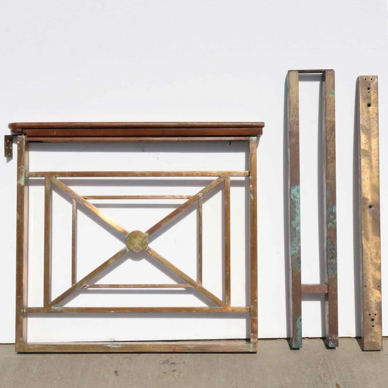 Five-Part American Solid Bronze and Mahogany Architectural Railing