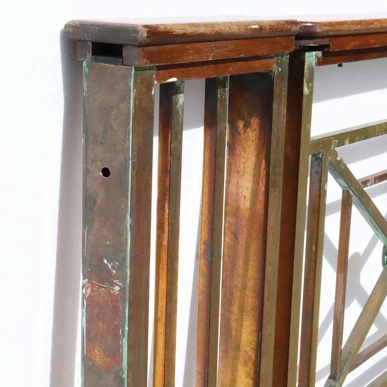 Five-Part American Solid Bronze and Mahogany Architectural Railing
