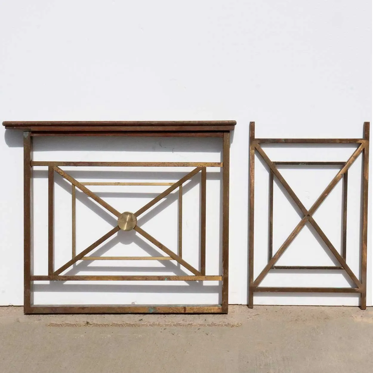 Five-Part American Solid Bronze and Mahogany Architectural Railing