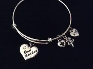 Godmother Heart Cross Love Flower Silver Expandable Charm Bracelet Adjustable Bangle Trendy Gift Stacking God Mother