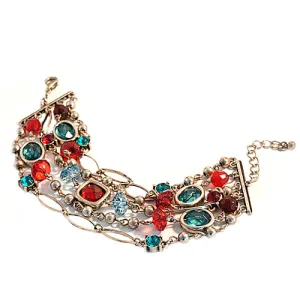 GOLD MULTI COLOR RED AND GREEN BRACELET  #SB29365_GLD-RED (GH7)
