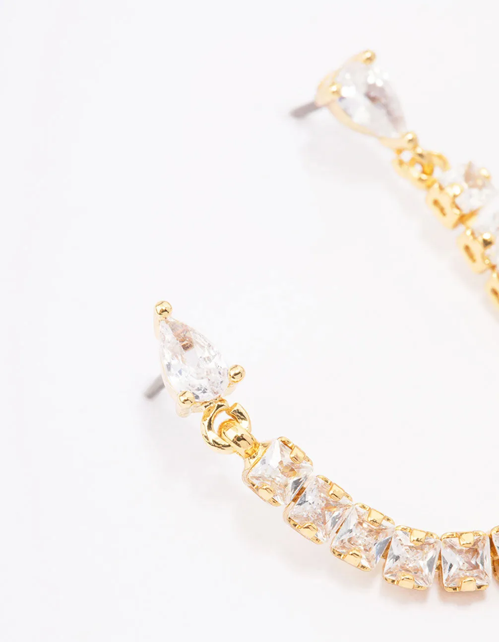 Gold Plated Brass Double Cubic Zirconia Chain Stud Earrings