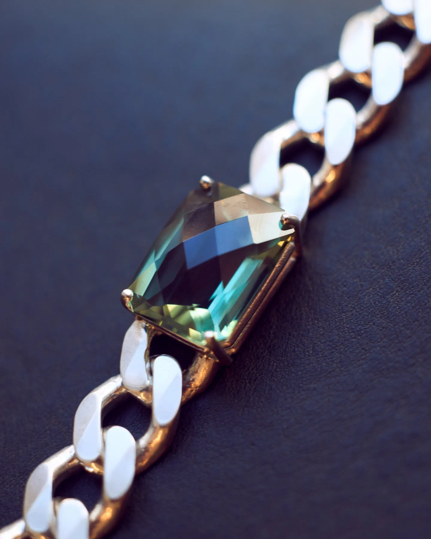 Green Amethyst Emerald-Cut Cuban Link Choker (11mm)