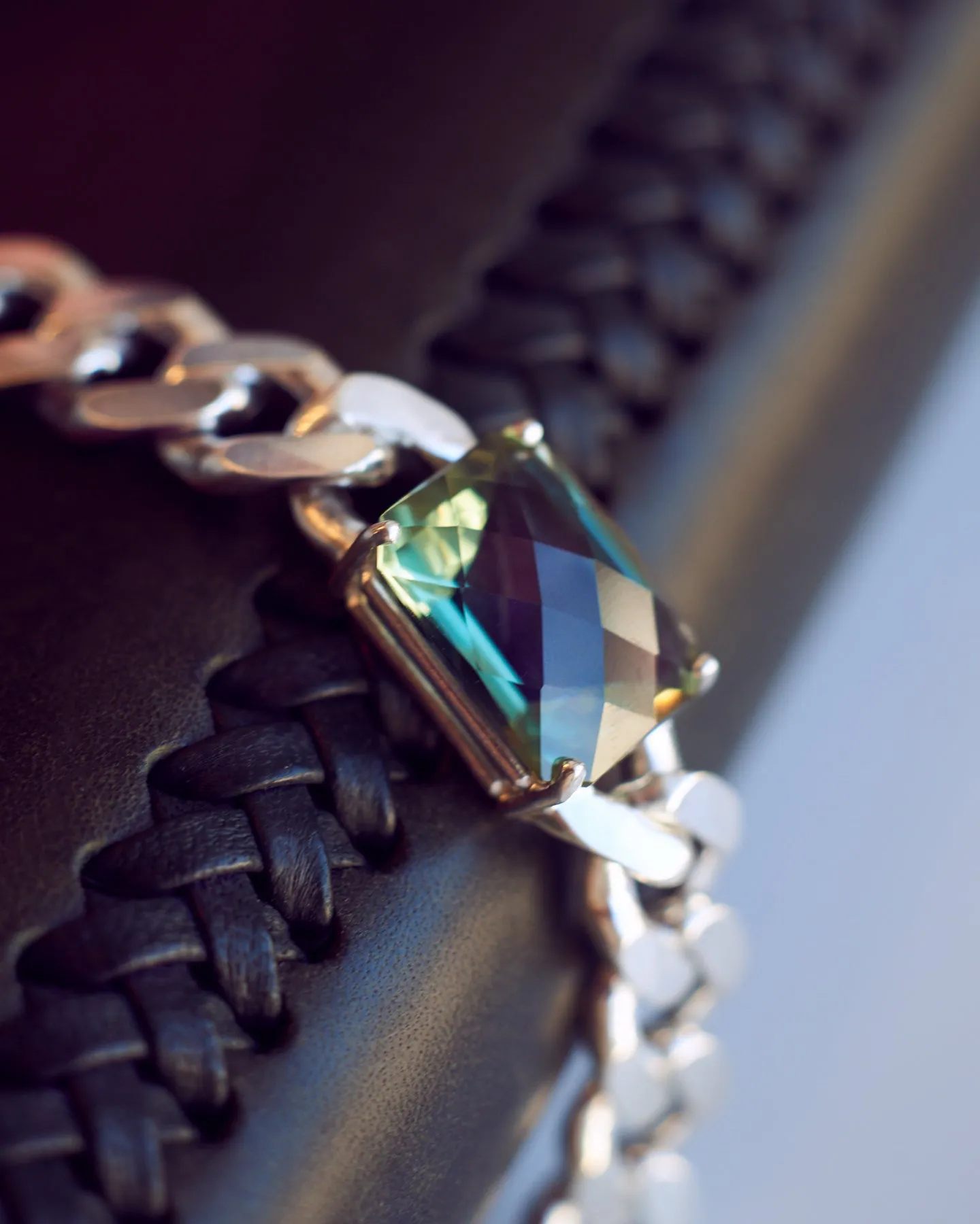 Green Amethyst Emerald-Cut Cuban Link Choker (11mm)