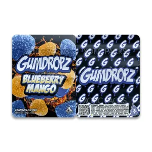 Gumdropz Blueberry Mango Mylar Bag 3.5 Grams with Labels and Stickers