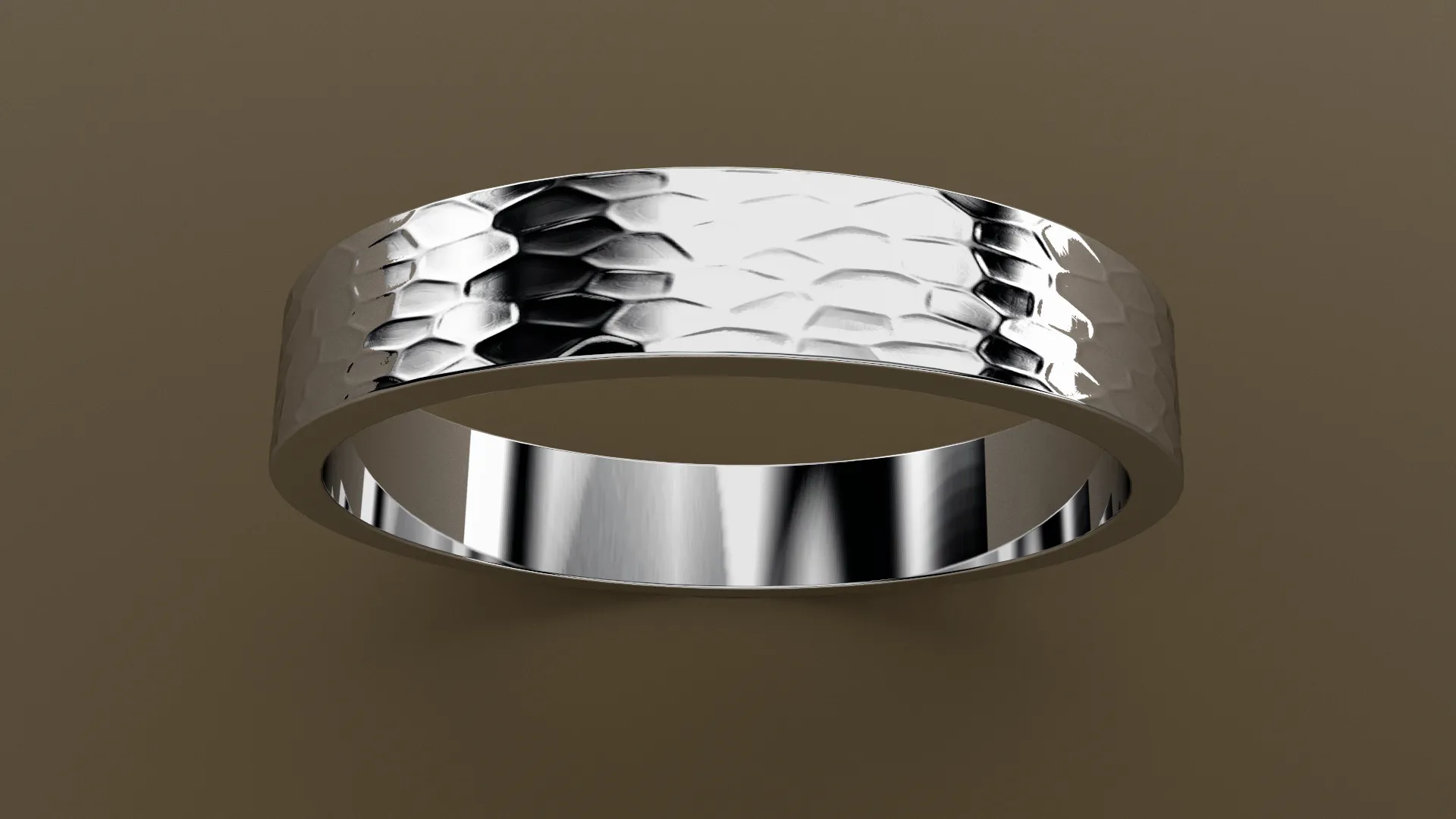 Hammered White Gold 4mm Flat Wedding Band