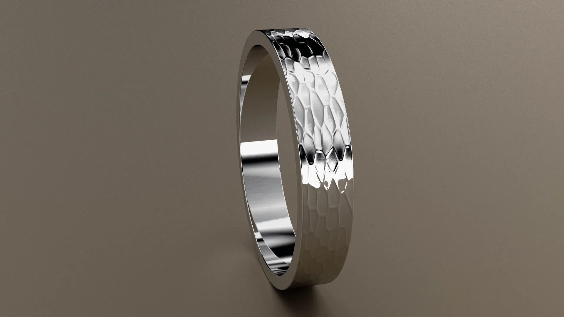 Hammered White Gold 4mm Flat Wedding Band